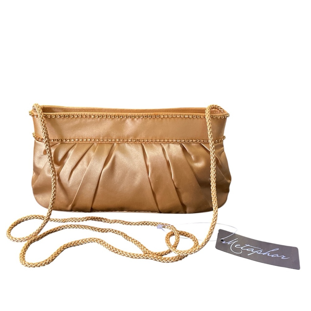 Metaphor Gold Crossbody Bag with Pleated Design with Mirror